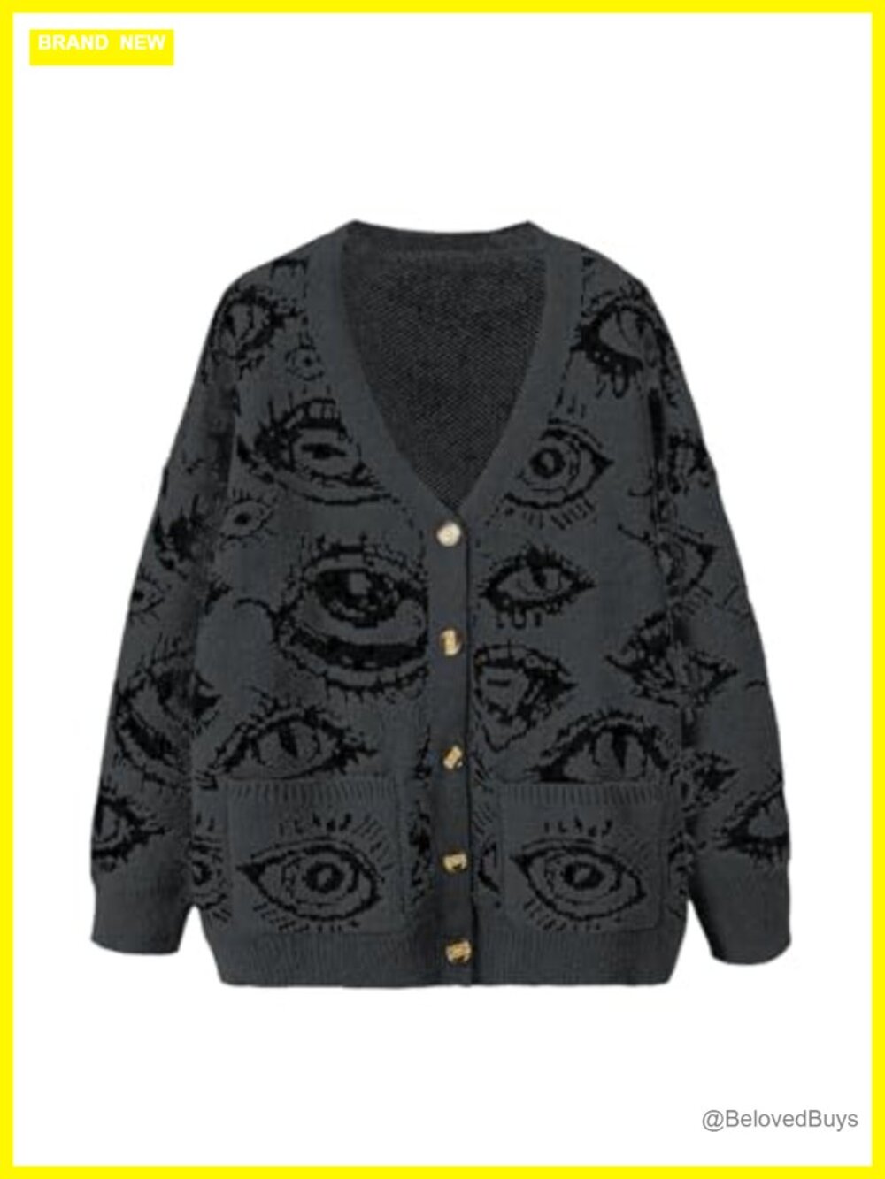 Womens Plus Size Eye Print Goth Cardigan Grunge Punk Sweater